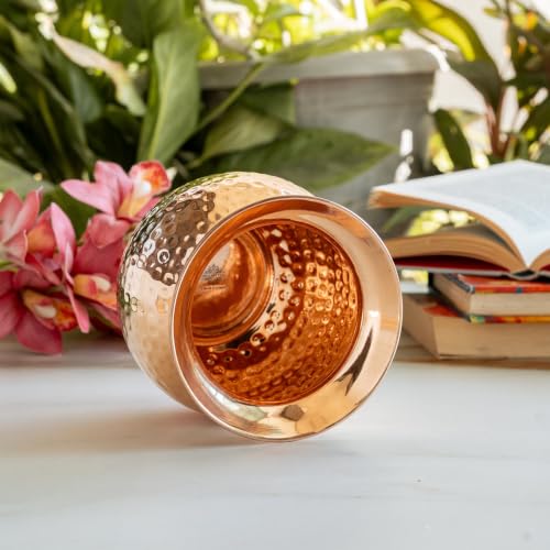 Image of INDIAN ART VILLA Pure Copper Hammered Design Lota Kalash, 850 ML, Set of 1, for Pooja, Worship