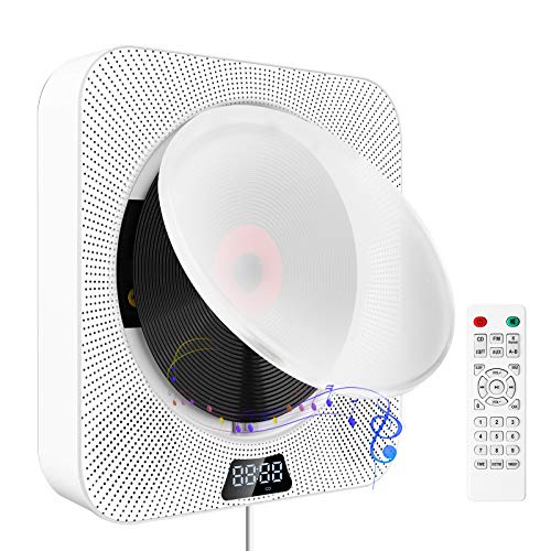 CD Player with Bluetooth, Portable Wall Mountable CD Music Player, Home Audio Boombox with Remote Control FM Radio Built-in HiFi Speakers, MP3 Headphone Jack AUX Input Output
