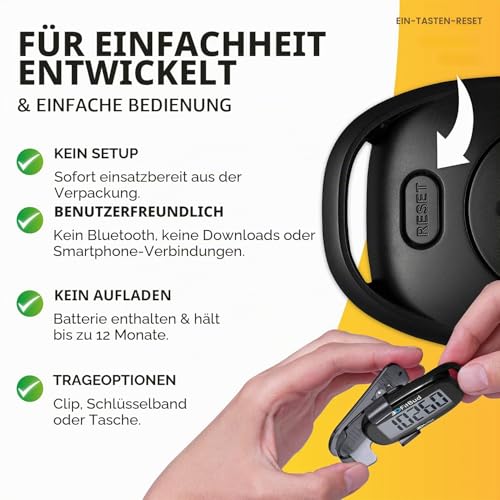 3DFitBud Einfacher Schrittzähler 3D von 3DActive mit Clip Lanyard Präziser Schrittzähler Großes...