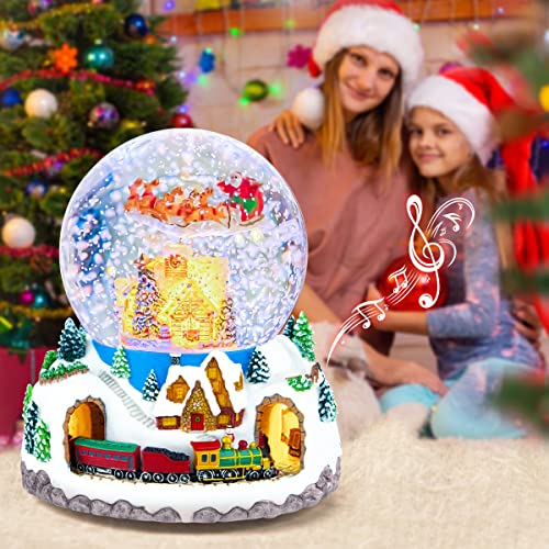 Mr.winder Musical Rotating Santa Claus With Train In Village Glitter, Christmas Music Box Snow Globe Gift, For Women Wife Mom Girlfriend Daughter Son Granddaughter, Xmas Present Play 64 Songs #TOP1