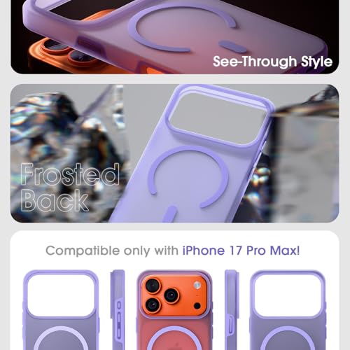 Image of Amazon Basics Back Cover for iPhone 17 Pro Max | Hybrid Design with Soft Silicone Edges & Hard Frosted TPU Back | Mag-Safe Compatible | Shockproof Design Back Case (Light Purple)