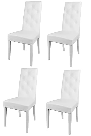 t m c s Tommychairs - Set 4 sillas Chantal para Cocina, Comedor, Bar y Restaurante, solida Estructura en Madera de Haya y Asiento tapizado en Polipiel Blanco