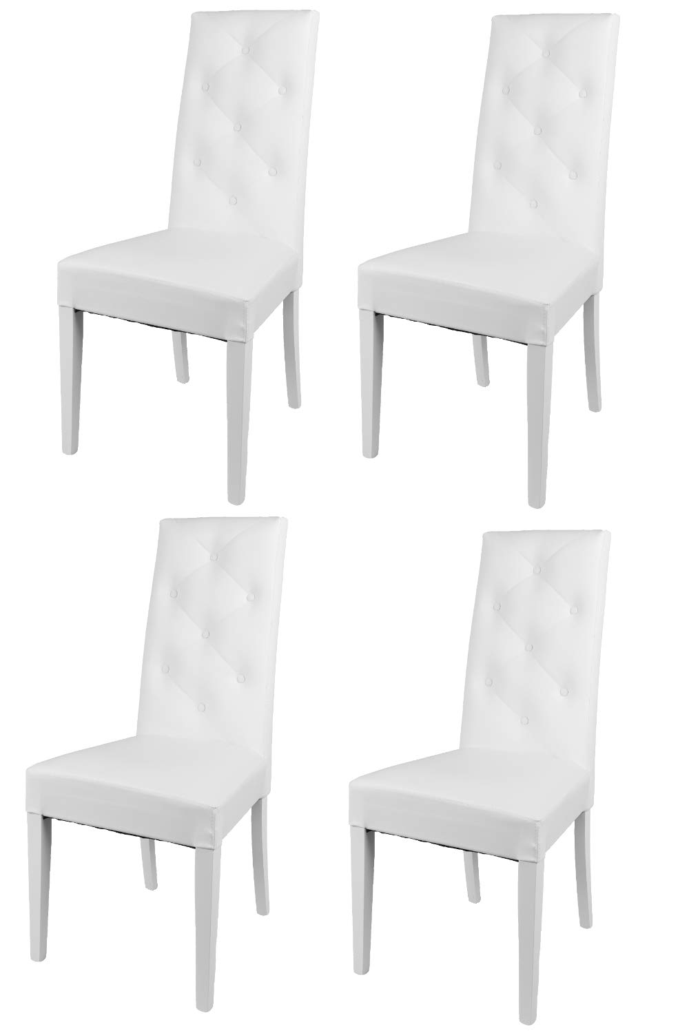 t m c s Tommychairs - Set 4 sillas Chantal para Cocina, Comedor, Bar y Restaurante, solida Estructura en Madera de Haya y Asiento tapizado en Polipiel Blanco