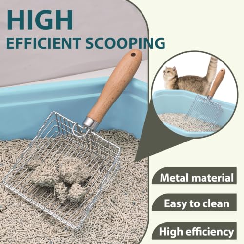 Image of Cat Litter Scoop, Stainless Steel Kitty Metal Scooper with Hook and Hole