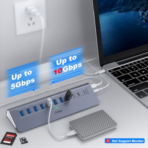 Image of Powered USB Hub 10Gbps, Intpw YH9AC Plus 13 Port USB 3.2 Hub(USB A /USB C 3.2+6 USB-A 3.0+2 PD 45W Fast Charging Port+SD /TF Card Reader), 65W Power Adapter,Aluminum USB HUB for PC,Laptop,iPhone 17 /16