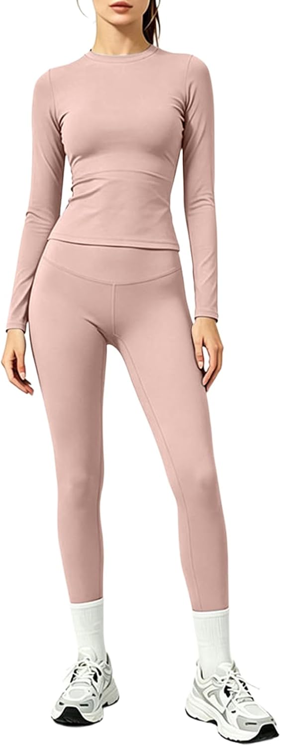 Workout Sets For Women 2 Pieces Seamless High Waisted Yoga Legging Long Sleeve Top Going Out Activewear Clothing
