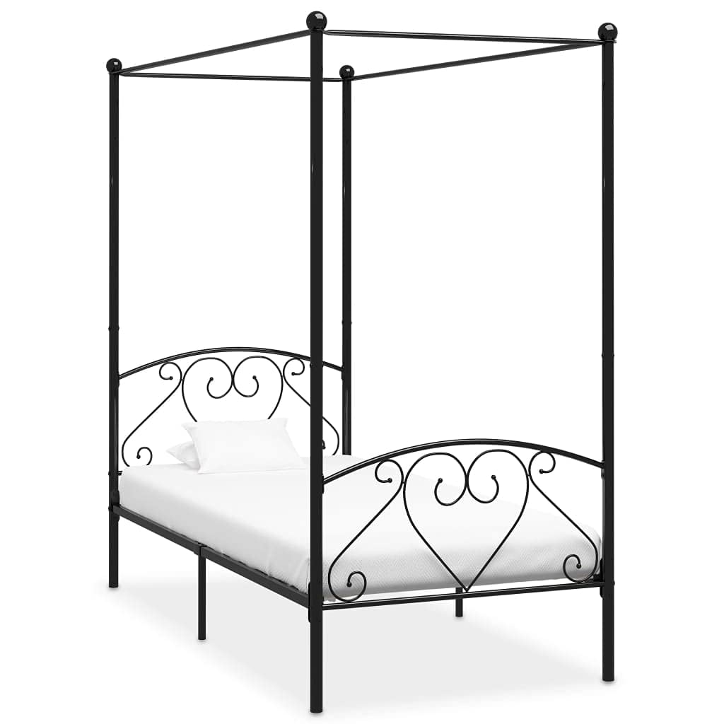 ChusuiFour-Poster Bed Frame, Bed Frame, Youth Bed, Bedroom Complete, Bedroom Bed, Bed Frame, Black Metal 90 x 200 cm