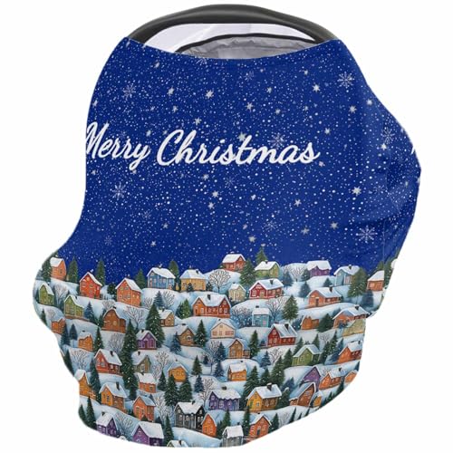 Nursing Cover for Breastfeeding Scarf, Merry Christmas Winter Snowflakes Tree House Baby Car Covers Super Soft Multi Use for Canopy Shopping Cart Cover Blanket Stroller Cover