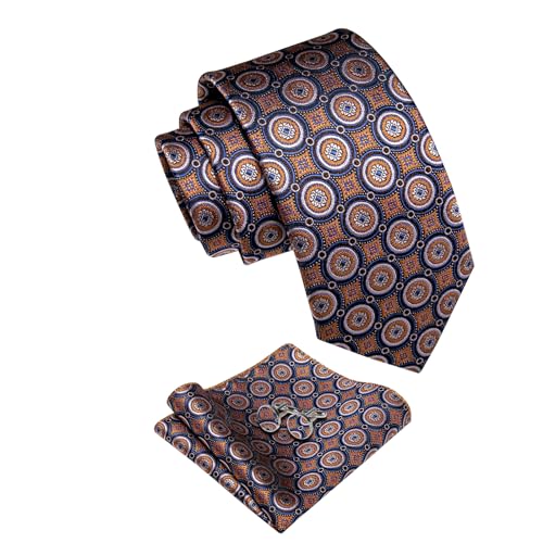 Image of YourTies Silk Paisley Floral Tie and Pocket Square Cufflinks with Lapel Pin Sets for Men 5PC Wedding Party