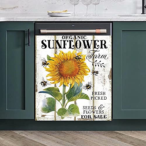 Kitchen Sunflower Dishwasher Magnet Cover Decal, Flower Refrigerator Cover Decals, Cabinets Stickers, 23" X 26", Magnetic #TOP2