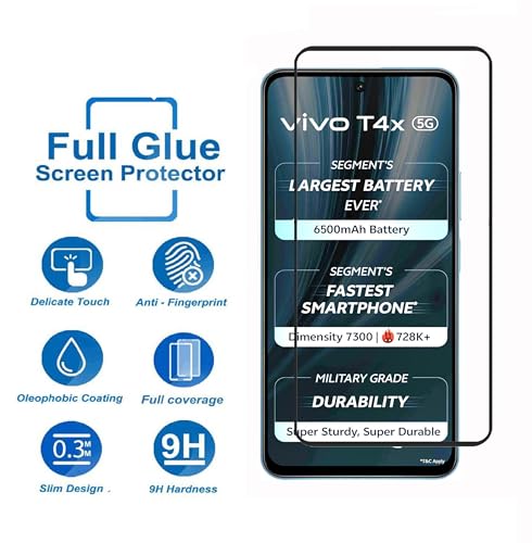 Image of Tempered Glass Screen Protector Compatible For Vivo T4X and Vivo Y39 (6.72 Inch) Black Cellphone With Edge-To-Edge Protector Coverage And Easy Installation Kit