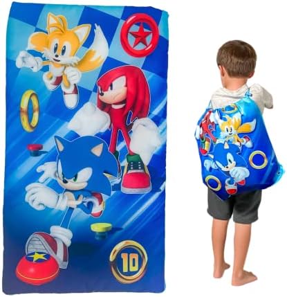 Sonic The Hedgehog Anime Kids Soft Lightweight 2 Piece Sleeping/Slumber Bag and Sling Bag Set, 46"(L) X 26"(W), (Official Licensed Sega Product) by Franco