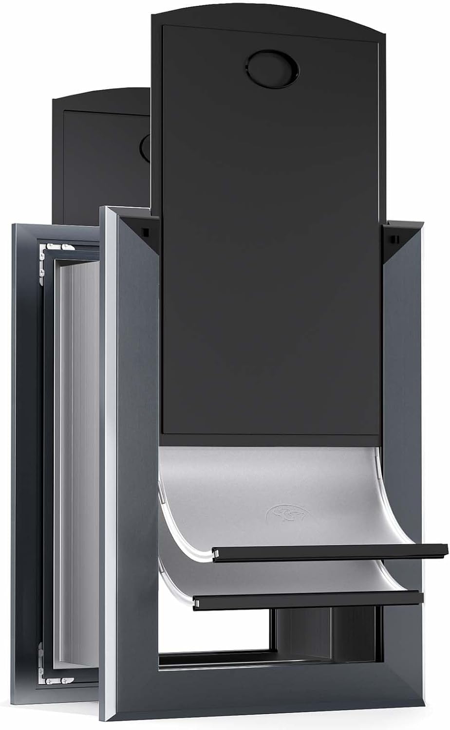 FreeStanding Doggy Door for Wall, Doggie Door with Aluminum Frame, Telescoping Tunnel, Magnetic Flap Design and Two Sliding Lock Panels,Medium,Gray.