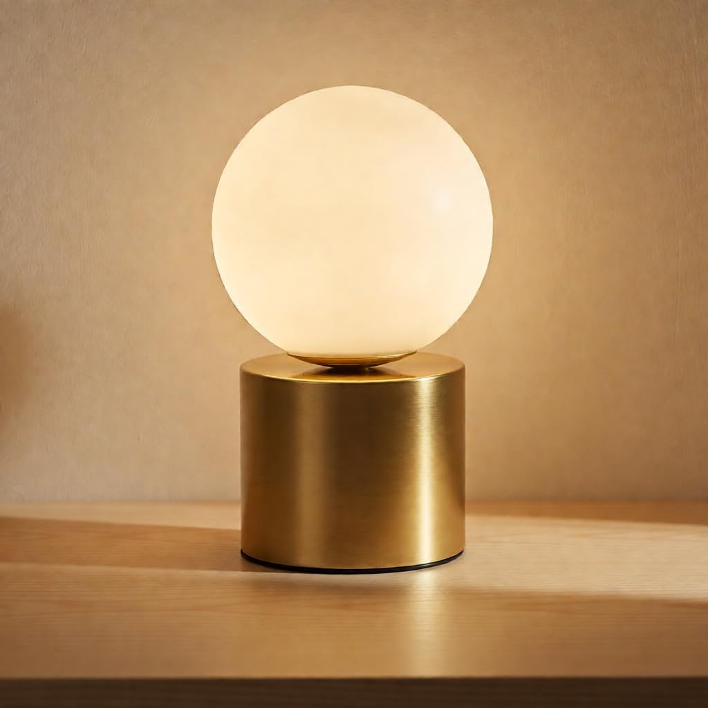 NKU Mid Century Modern Table Lamp with White Glass Globe for Bedroom Bedside Night Light Table Lamp with Gold for Bedroom Living Room and Office