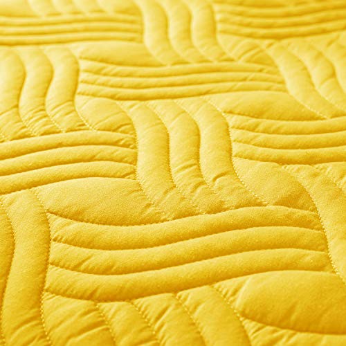 Whale Flotilla Quilt Set Twin Size, Soft Microfiber Lightweight Bedspread Coverlet Bed Cover (Wave Pattern) For All Seasons, Yellow, 2 Pieces (Includes 1 Quilt, 1 Sham) #TOP2