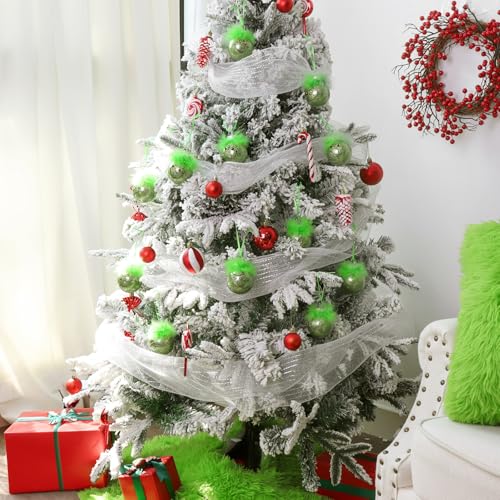 Bunny Chorus Christmas Decorations Indoor: 12pcs Cute Green Elf Christmas Tree Ornaments with Fuzzy Hair, Hanging Thief Monster Xmas Balls for Tree Fireplaces Garland, Kids Home School Office Decor - Image 5