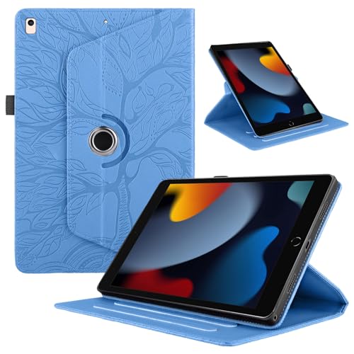 Funda para iPad 10,2 Pulgadas (2021/2020/2019 Modelo, 9.ª/8.ª/ 7.ª Generación) Cover PU Leather Ángulos Ajustables Tablet FILP Case con Rotación de 360 Grados Carcasa y Función Soporte, Azul
