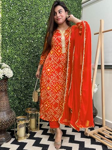 Image of GoSriKi Viscose Printed Straight Kurta with Pant and Dupatta for Women | Viscose Wine | 3 /4 Sleeve | Round Neck V-Slit | Ethnic Wear Casual Wear