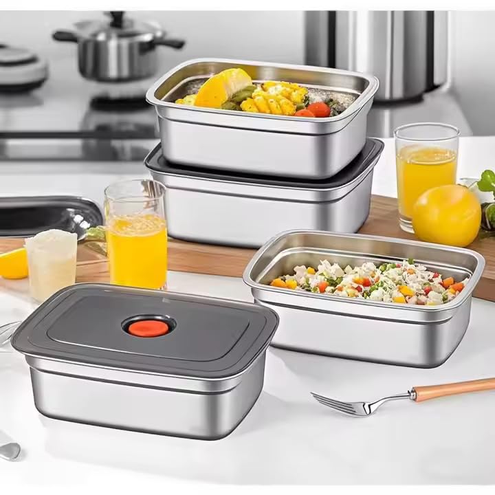 Image of STARKENDY (3PCS -1200ml Stainless Steel Food Storage Containers | 316 Food Grade Fridge storage container Leakproof Kitchen Organizer | Freshness Locking, Microwavable & Freezer Safe