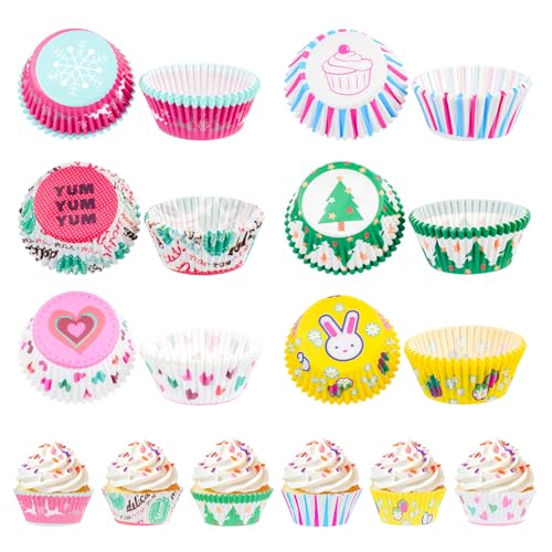 300 Pcs Moldes Magdalenas Papel, Molde Cupcakes, Moldes de Papel para Magdalenas postres, fiestas, cumpleaños, bodas y Navidad (Tipo de caricatura)