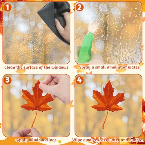 Image of 9 Sheets Fall Decorations, 274 PCS Fall Window Clings, Double Sided Autumn Stickers with Maple Leaves Pumpkin Nuts, Autumn Window Clings for Party Thanksgiving Decor Indoor Outdoor Accessories
