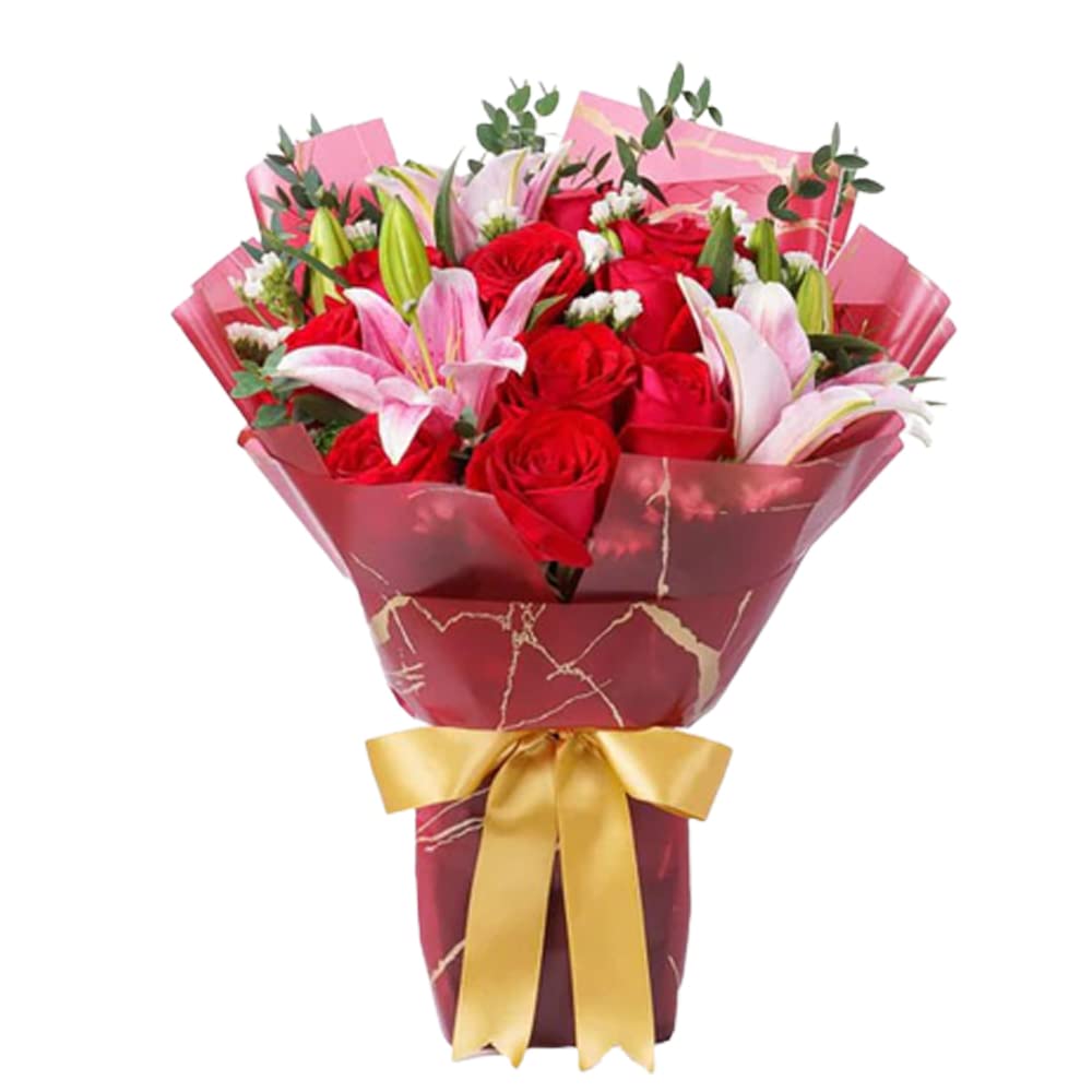 12 Red Rose with 2steam Asiatic Lilies Bouquet-image-48