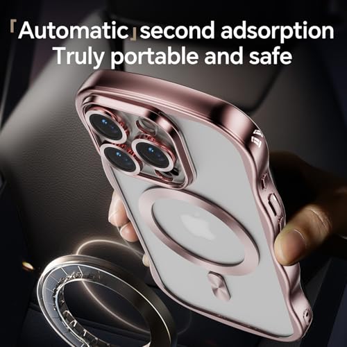 Magnetische siliconen telefoonhoes iPhone 13 Pro Max, schokbestendig, draadloos opladen, camerabescherming, roze - Afbeelding 3