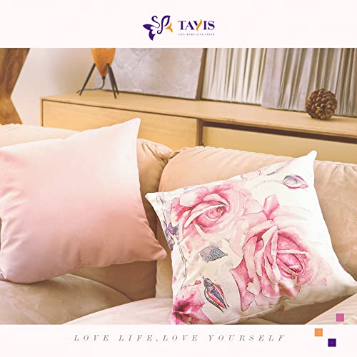 Tayis Pink Throw Pillow Covers 18X18 Set Of 6, Floral Square Cushion Cases, Soft Cotton Blend Solid Accent Pillow Cases Decorative Throw Pillows Suitable For Sofa Couch Bed Farmhouse Home - Pink Set #TOP7