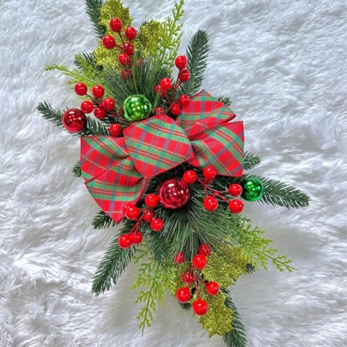 Swag d'escalier de Noël pré-éclairé sans perte d'aiguilles pour décorer sans effort