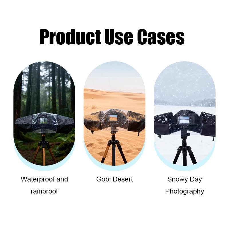 Housse de Pluie Imperméable en Nylon pour Appareils Photo Reflex DSLR, Protection Anti-Pluie Compatible avec Fujifilm, Nikon, Canon, Sony avec Fenêtre Transparent et Manches Réglables
