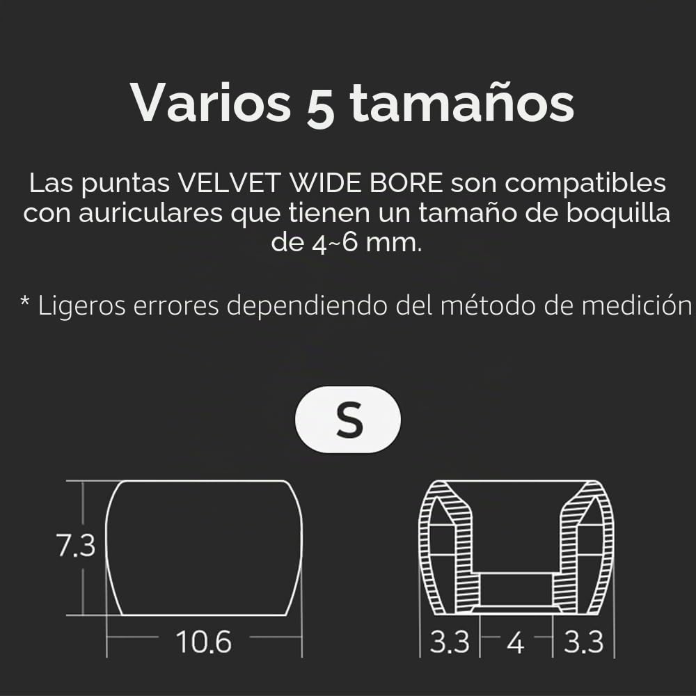 DIVINUS Almohadillas de Silicona de Terciopelo de Diámetro Ancho para Boquilla de 4 a 6 mm, Puntas de Auriculares IEM Reemplazables de Sonido Mejorada y Comodidad (5 Pares), Color Negro