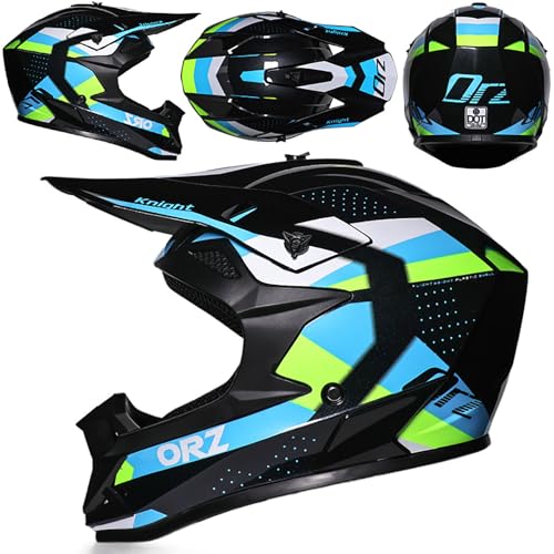 WMDMJT Casque De Motocross Léger Et Respirant, Casque Intégral VTT Descente pour Homme Femme Enfant, Doublure Amovible, Coque en ABS, Casque Moto Tout-Terrain Cross Quad,Blue-S