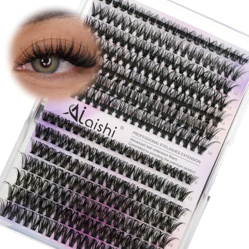 AILAISHI Lash Clusters, DIY Cluster Eyelash Extensions 9‑16mm, 40D+50D, 280pcs Fluffy D Curl Natural Lashes–Fake Cat Eye Wispy Individual Clusters