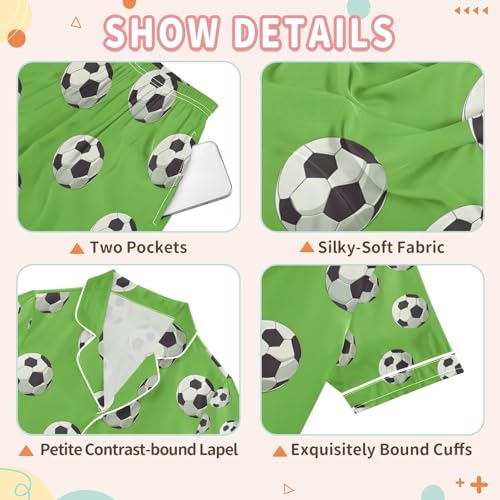 senya Green Background Football A Satin Summer Pajama Sets Silk Short Sleeve Button Down Sleepwear3