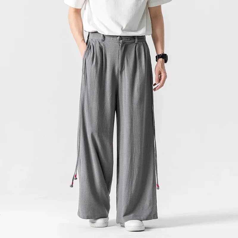 Autumn Men's Harajuku Linen Cotton Pants Male Streetwear Japanese Styles Retro Casual Wide-Leg Trousers3