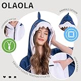 OLAOLA Mikrofaser Badeponcho, Handtuch Poncho für Erwachsene, Surf Poncho mit Kapuze und Tasche, Weiche Schnelltrocknende Handtuch als Umziehhilfe Strand Damen und Herren (Hai)