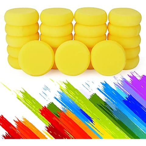 Abuff 50 Pack Painting Sponges, Round Watercolor Synthetic Sponge, Artist Sponge for Face Painting, Painting, Crafts, Pottery, Clay, Ceramics, Wall Cover