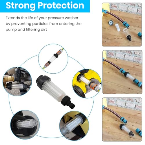 Image of STHIRA Pressure Washer Filter Kit Compatible with Karcher, Inlet Adapter | Debris Filtration, Helps Protect Pump, Plastic Housing, Inlet Filter and Quick Connector Adapters, Check Fit Before Use