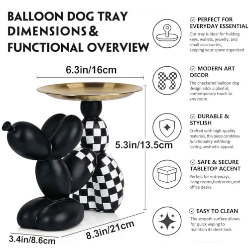 Escultura perro globo cuadriculado negro y blanco con bandeja miniatura 2