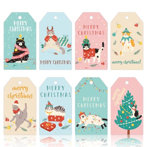 Etiquetas de regalo de Navidad de gatitos con cuerda de cáñamo resistente, 120 pzas
