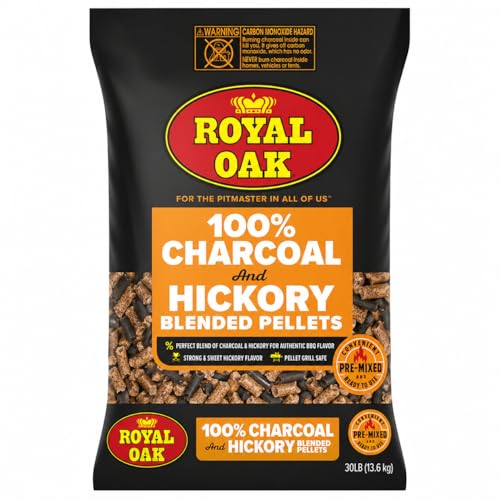 Royal Oak 100% Charcoal & Hickory Blended Pellets Grills and Smokers Smoky BBQ Flavor 30 LB Bag