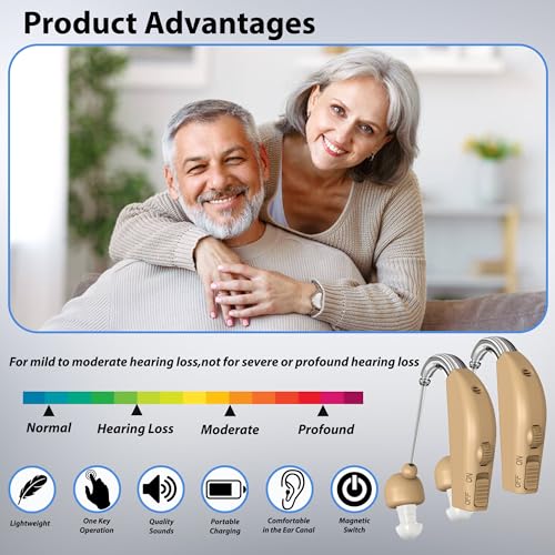 Hearing Aids, Rechargeable Hearing Aids for Seniors, Portable Hearing Amplifiers with Noise Cancelling and Volume Control, Digital Hearing Assist Devices with Charging Box