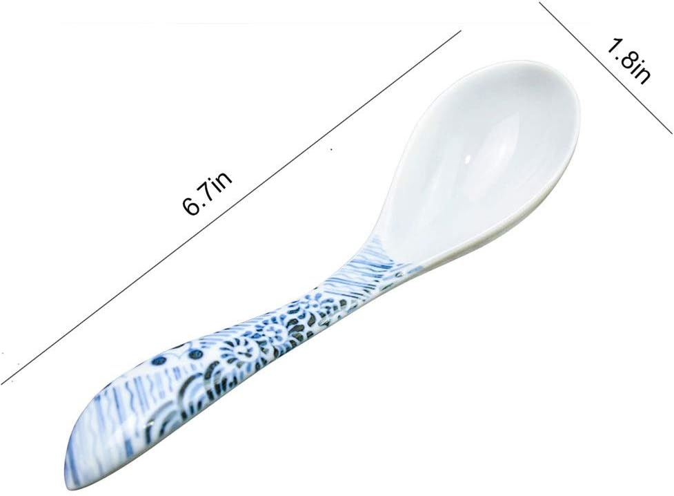 Spoons Ceramic Spoon Rice Spoon Household Long Handle Porcelain Spoon Tableware 6.7 Inches Long (4 Patterns) Soup Spoons (Color : A) (B)