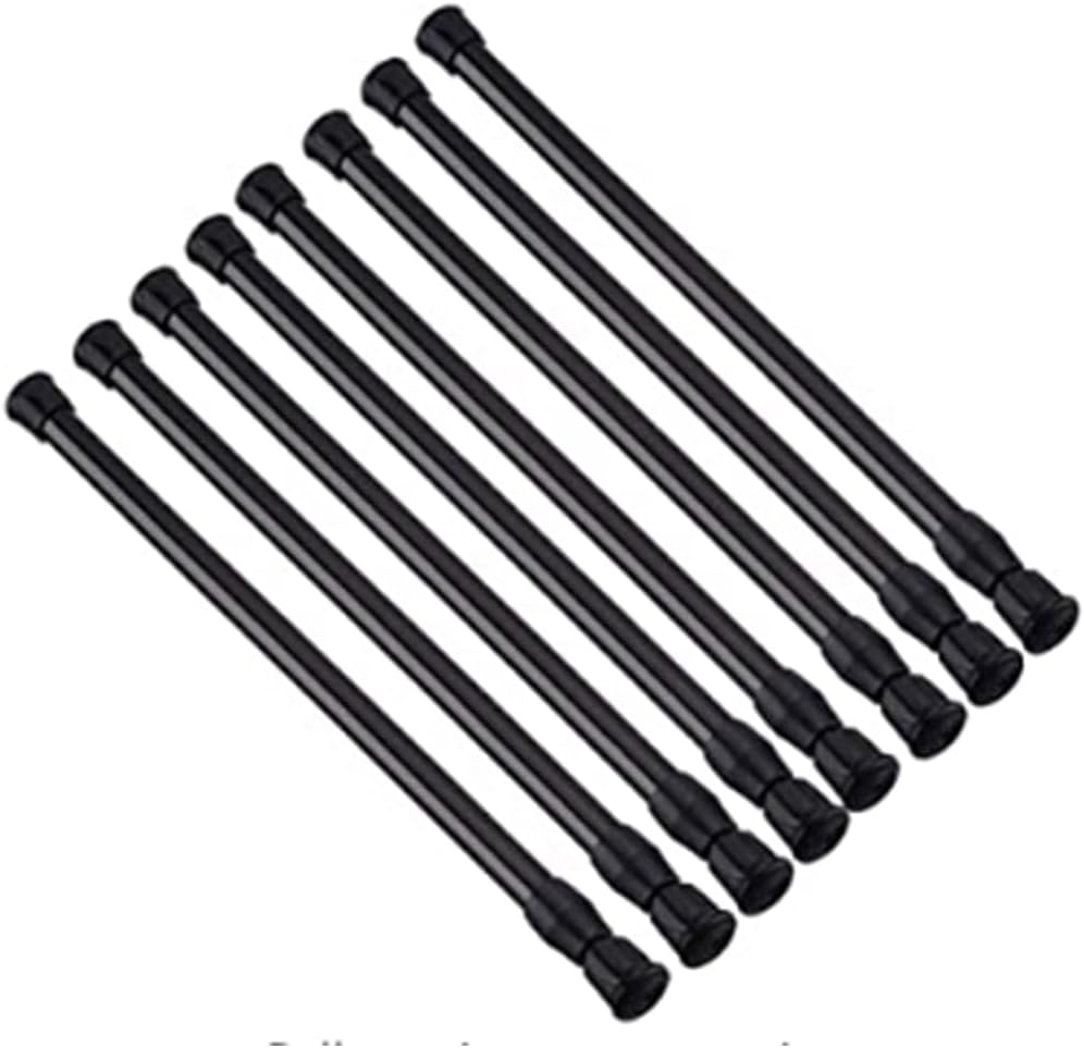 Tension Rods 28 to 48 Inches 8 Pack,Tension Curtain Rod,Spring Tension Rods,Adjustable Extension Spring Rods Closet Rod for Windows,Kitchen, Bathroom,Cupboard,Wardrobe（BLACK)