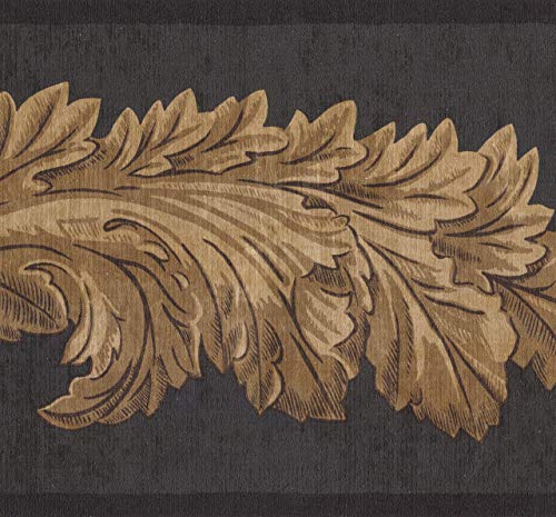 Beige Vine Navy Blue Damask Wide Wallpaper Border Retro Design, Roll 15' X 9'' #TOP20