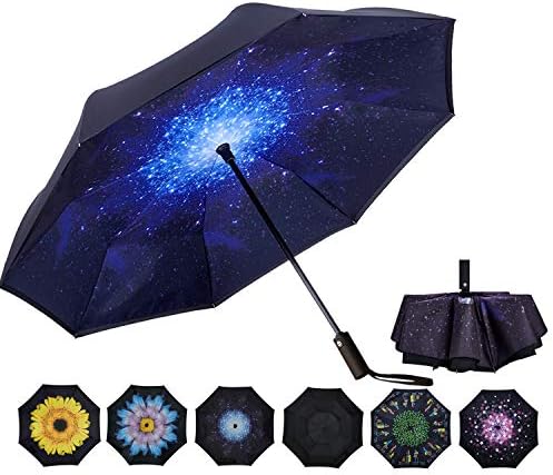 VIWINVELA Inverted Automatic Umbrella Double Layer Windproof Reverse Folding Umbrella for Car Travel Men Women Starry Sky