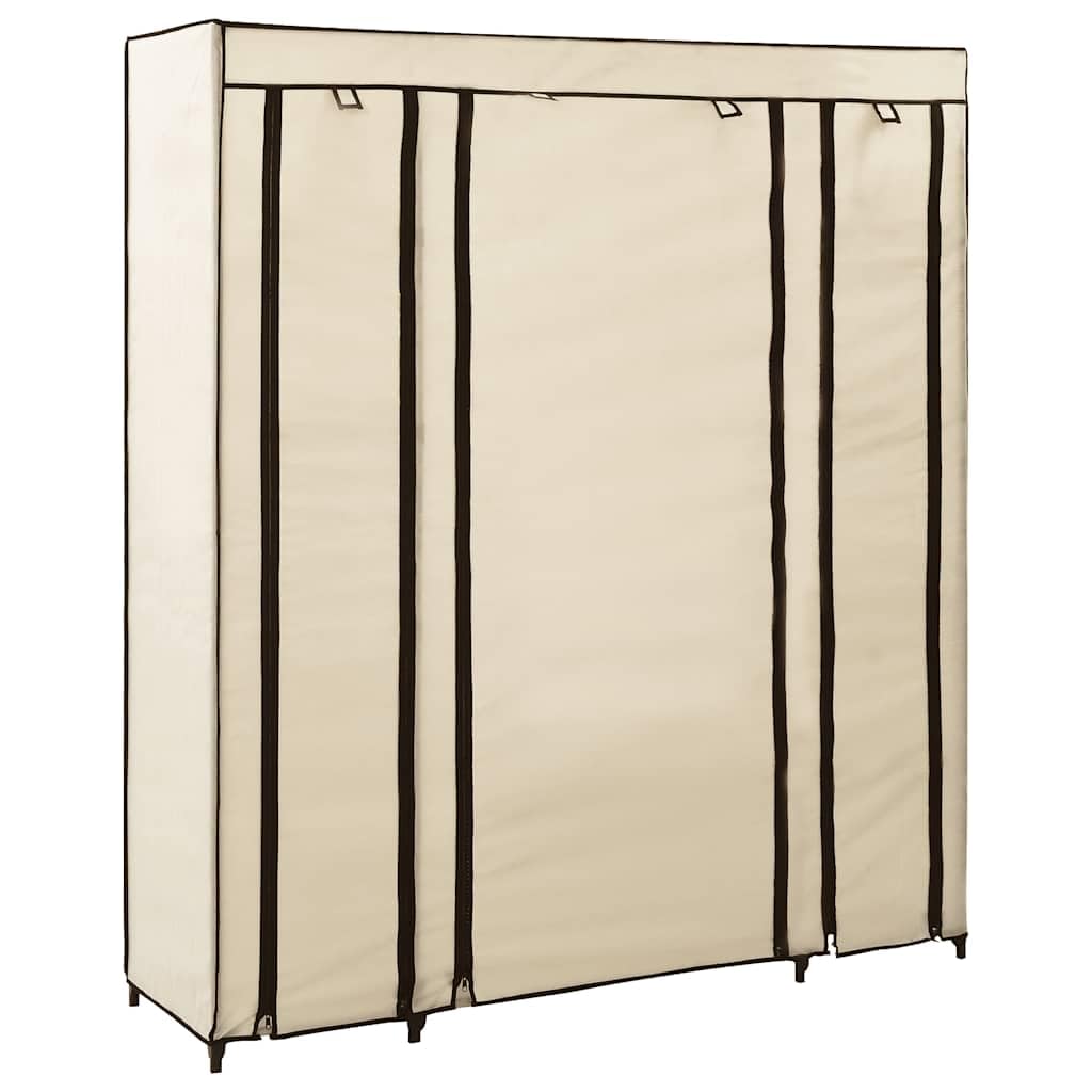 vidaXL Stoffschrank mit Fächern Kleiderstangen Faltschrank Kleiderschrank Campingschrank Garderobe Wohnzimmer Schlafzimmer Keller Creme 150x45x176 cm
