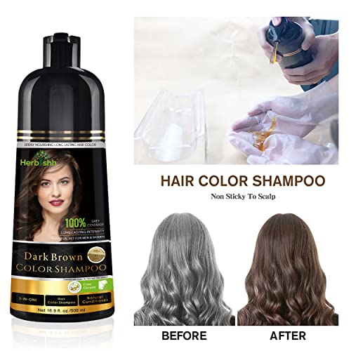 Herbishh Hair Color Shampoo For Gray Hair – Magic Hair Dye Shampoo – Colors Hair In Minutes–Long Lasting–500 Ml–3-In-1 Hair Color–Ammonia-Free | Herbishh (Dark Brown) #TOP1