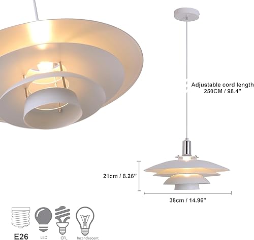Miniatura 3 de Lámpara colgante moderna de mediados de siglo, lámpara de techo colgante nórdica de 15 pulgadas con pantalla de metal de 4 niveles, base E26,