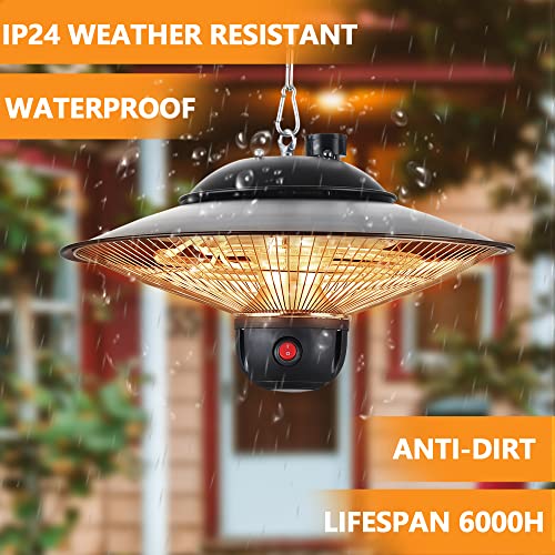 DONYER POWER Elektrische Außenheizungen für Garten Terrassenstrahler mit Fernbedienung Halogenstrahler Deckenmontage 800W/1200W/2000W Gewächshaus Infrarotheizungen